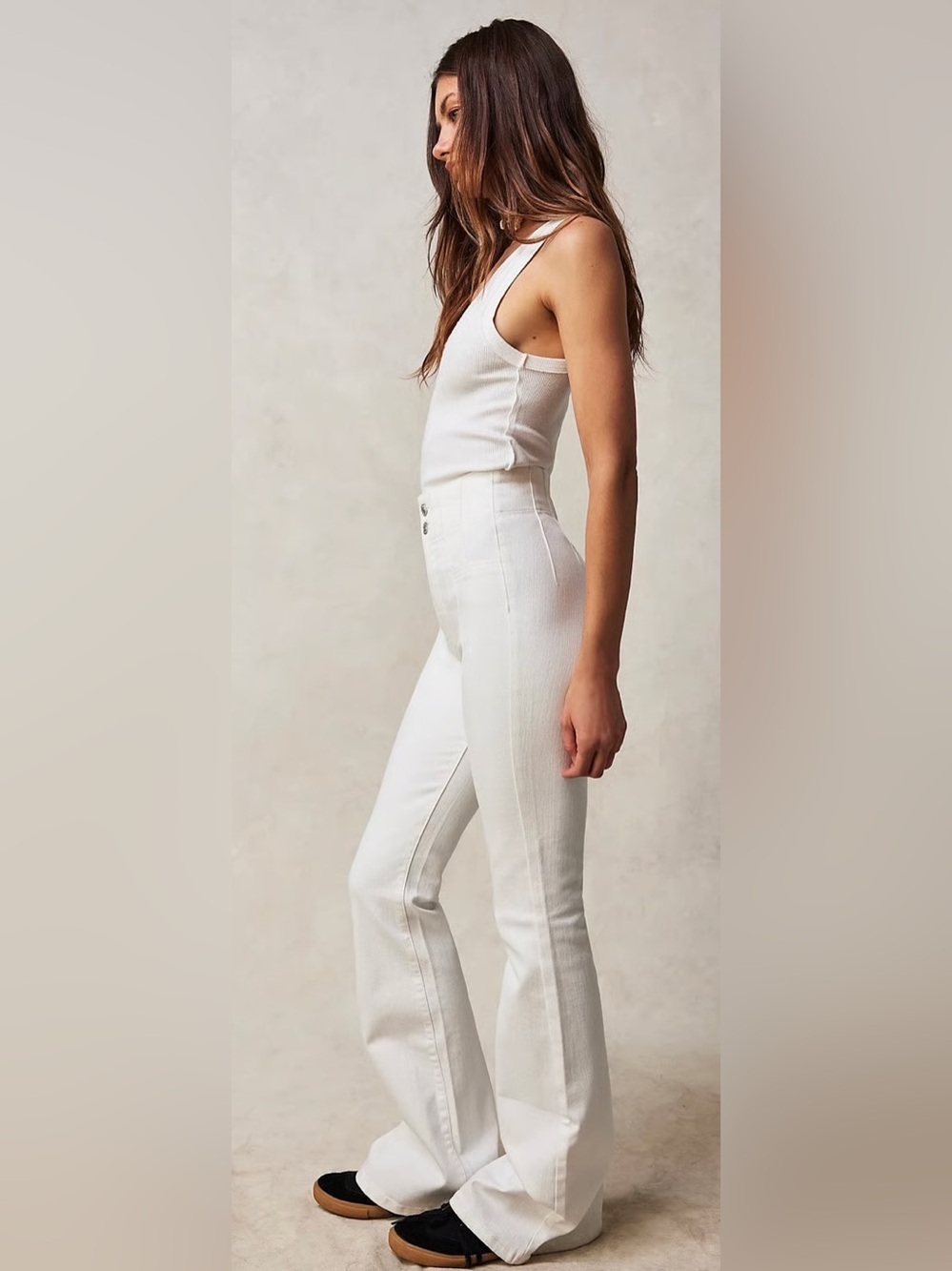 We The Free People Flare Jeans High Rise Stretch Cream 27 long